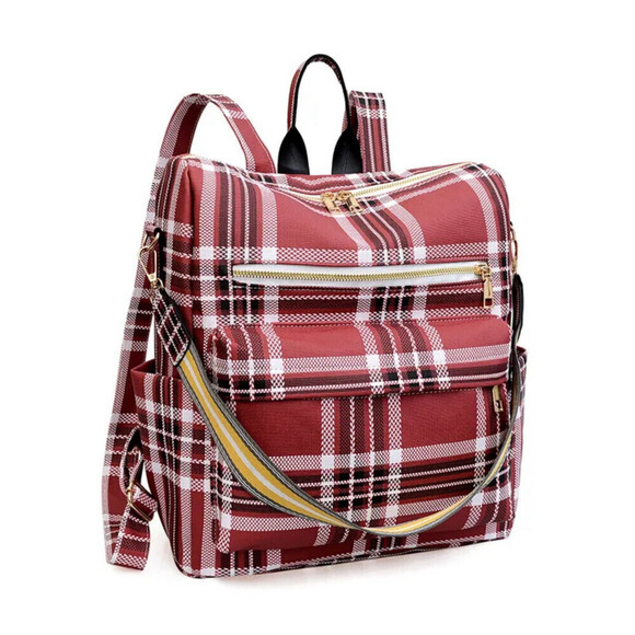 Plaid Pattern Backpack In Red - Picture 1 of 3